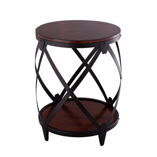 26" Black And Chestnut Solid Wood Round End Table By Homeroots