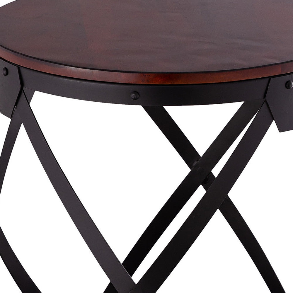26" Black And Chestnut Solid Wood Round End Table By Homeroots | End Tables | Modishstore - 3