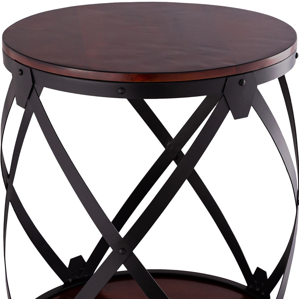 26" Black And Chestnut Solid Wood Round End Table By Homeroots | End Tables | Modishstore - 4