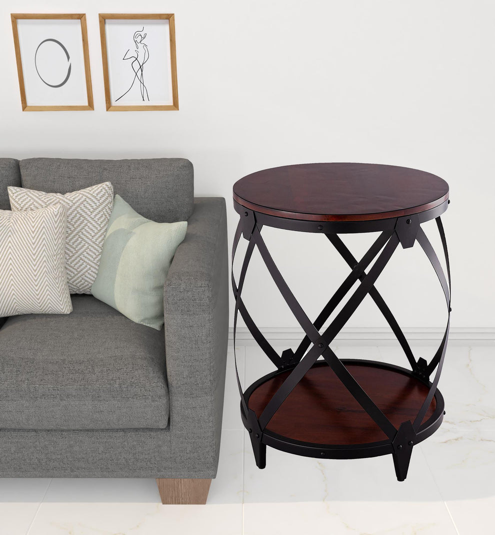 26" Black And Chestnut Solid Wood Round End Table By Homeroots | End Tables | Modishstore - 2