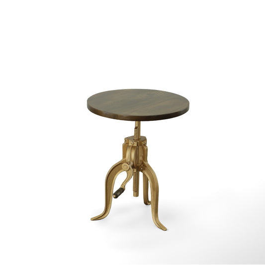 19" Gold And Elm Solid Wood Round End Table By Homeroots