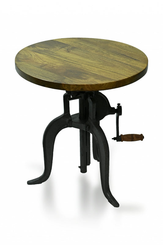 19" Industrial And Oak Solid Wood Round End Table By Homeroots