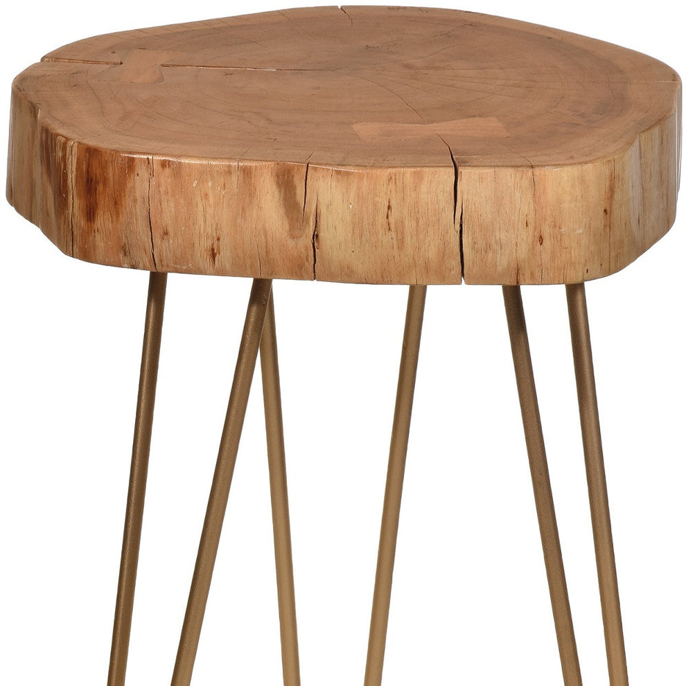 26" Gold And Natural Solid Wood Round End Table By Homeroots | End Tables | Modishstore - 4