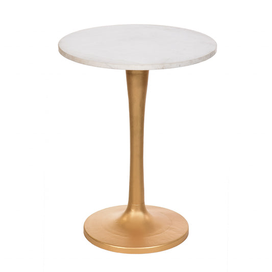 19" Gold And White Marble Round End Table By Homeroots