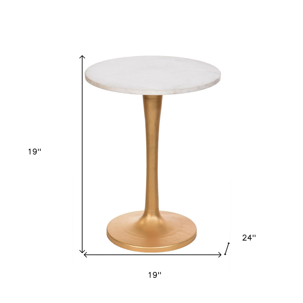 19" Gold And White Marble Round End Table By Homeroots | End Tables | Modishstore - 5