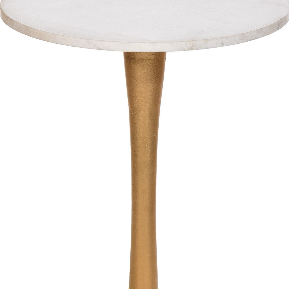 19" Gold And White Marble Round End Table By Homeroots