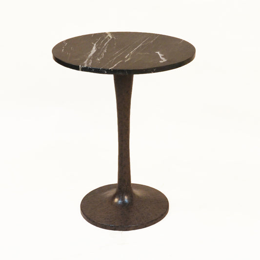 19" Black Marble Round End Table By Homeroots