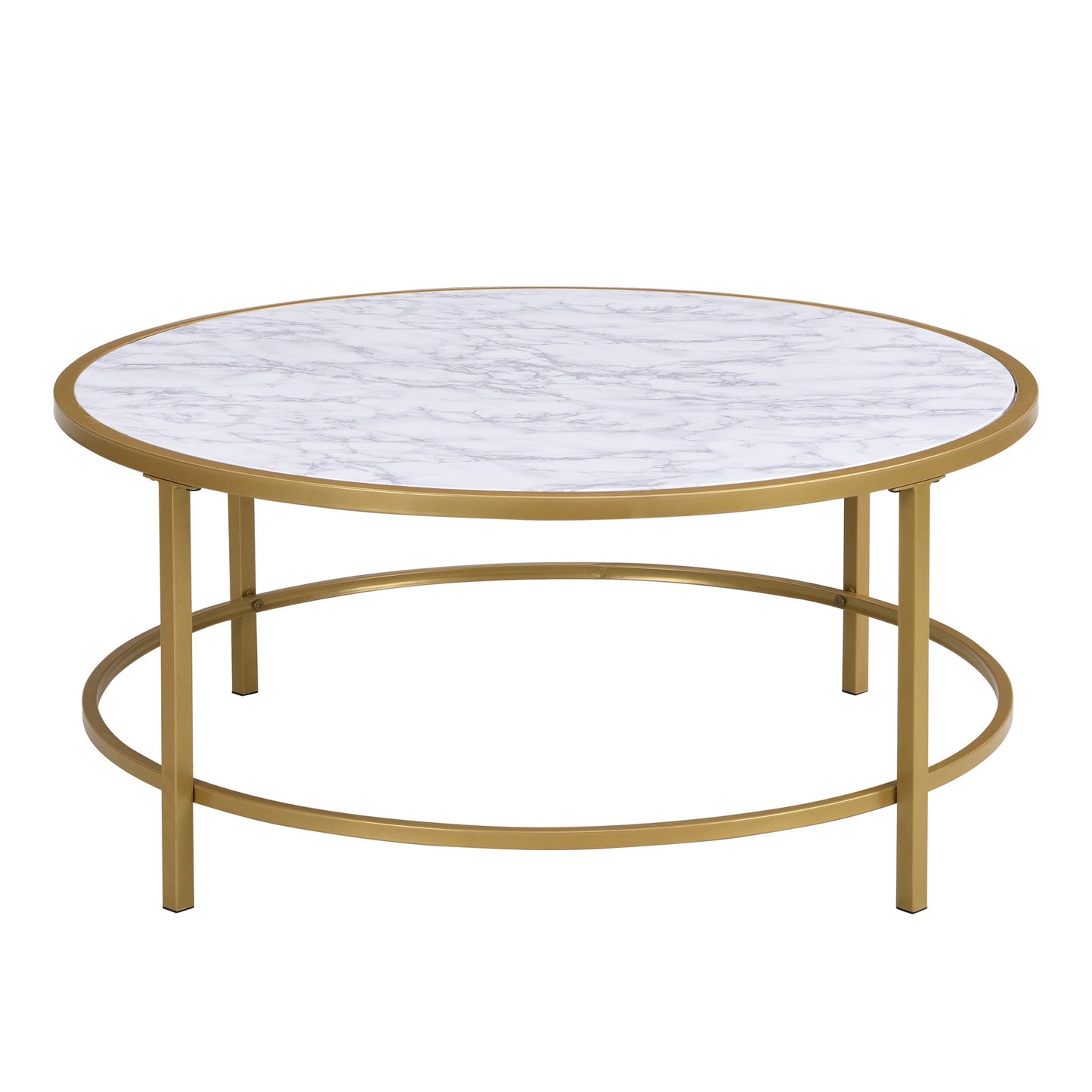 36" White And Gold Faux Marble Round Coffee Table By Homeroots | Coffee Tables | Modishstore