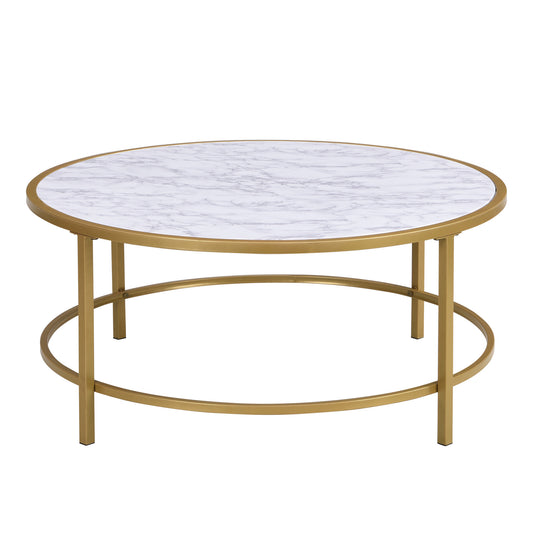 36" White And Gold Faux Marble Round Coffee Table By Homeroots | Coffee Tables | Modishstore