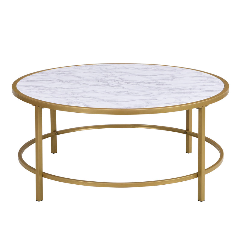 36" White And Gold Faux Marble Round Coffee Table By Homeroots | Coffee Tables | Modishstore