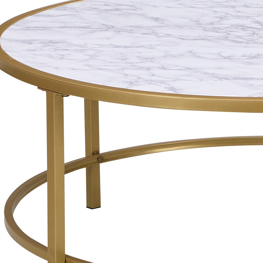 36" White And Gold Faux Marble Round Coffee Table By Homeroots | Coffee Tables | Modishstore - 3