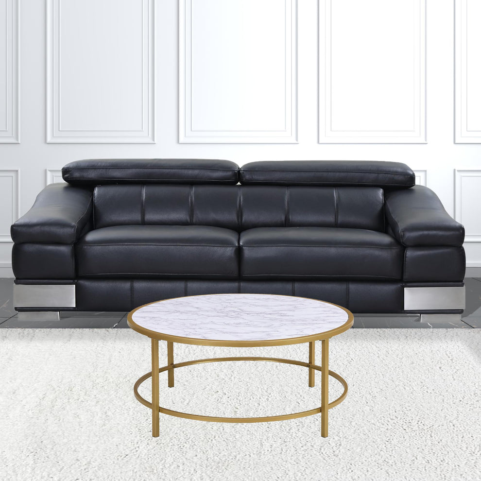 36" White And Gold Faux Marble Round Coffee Table By Homeroots | Coffee Tables | Modishstore - 2