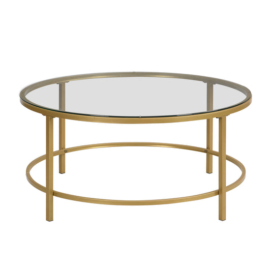 36" Gold And Clear Glass Round Coffee Table By Homeroots