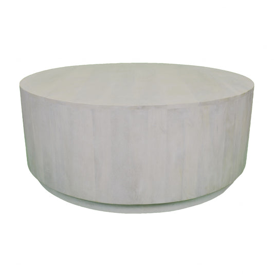 42" Rustic White Solid Wood Round Distressed Coffee Table By Homeroots