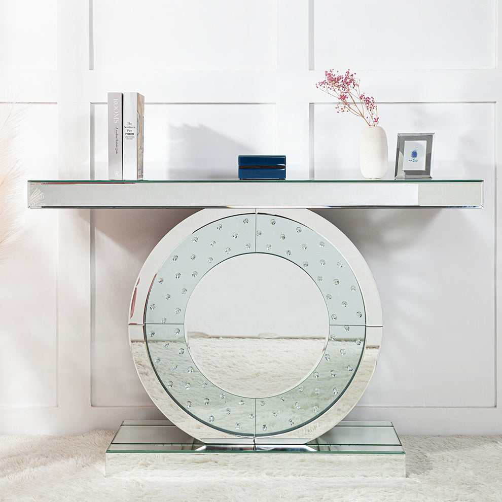 47" Silver Mirrored Glass Pedestal Console Table By Homeroots | Console Tables | Modishstore - 4