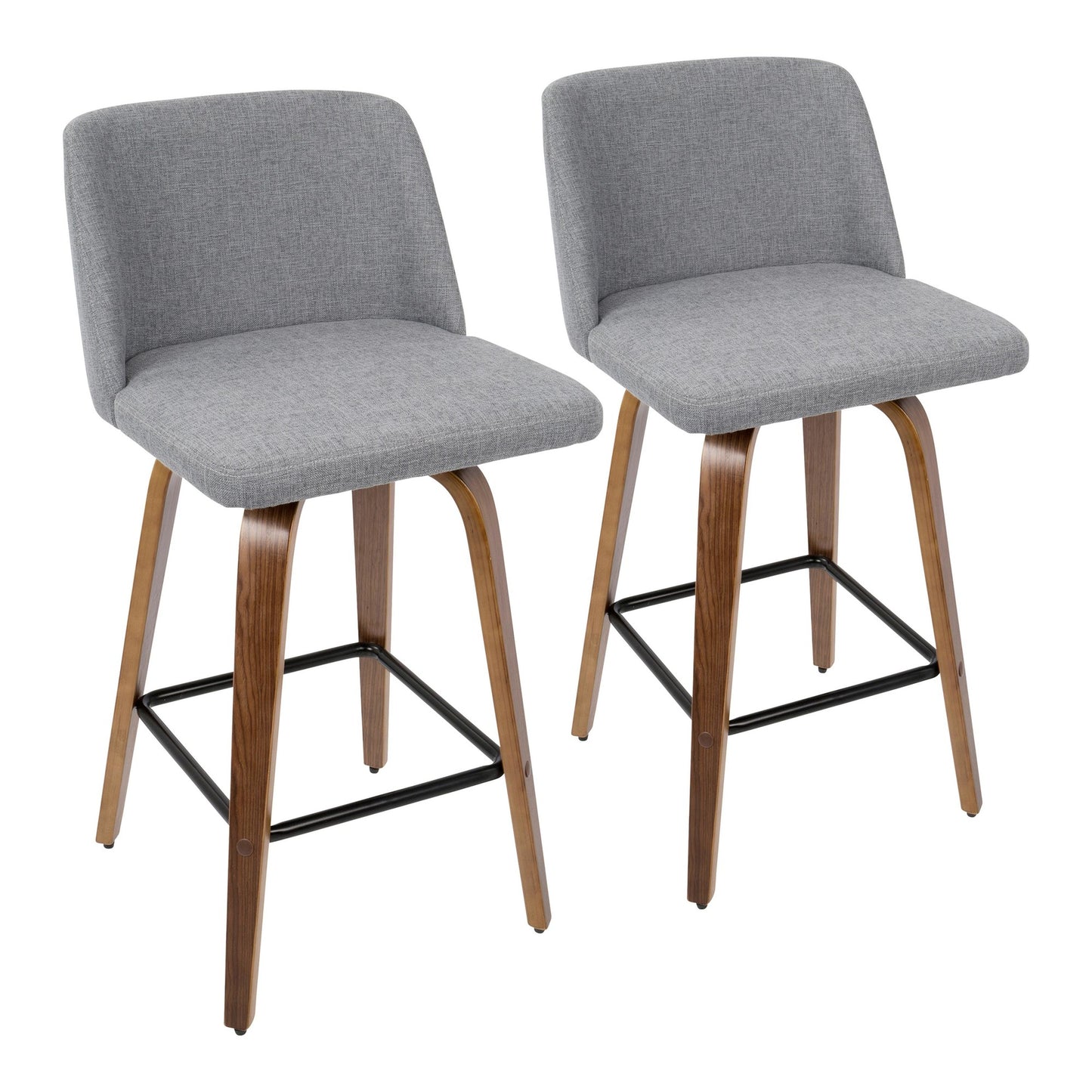 Toriano Mid-Century Modern Counter Stool in Walnut and Blue Fabric By LumiSource - Set of 2 | Counter Stools | Modishstore - 32