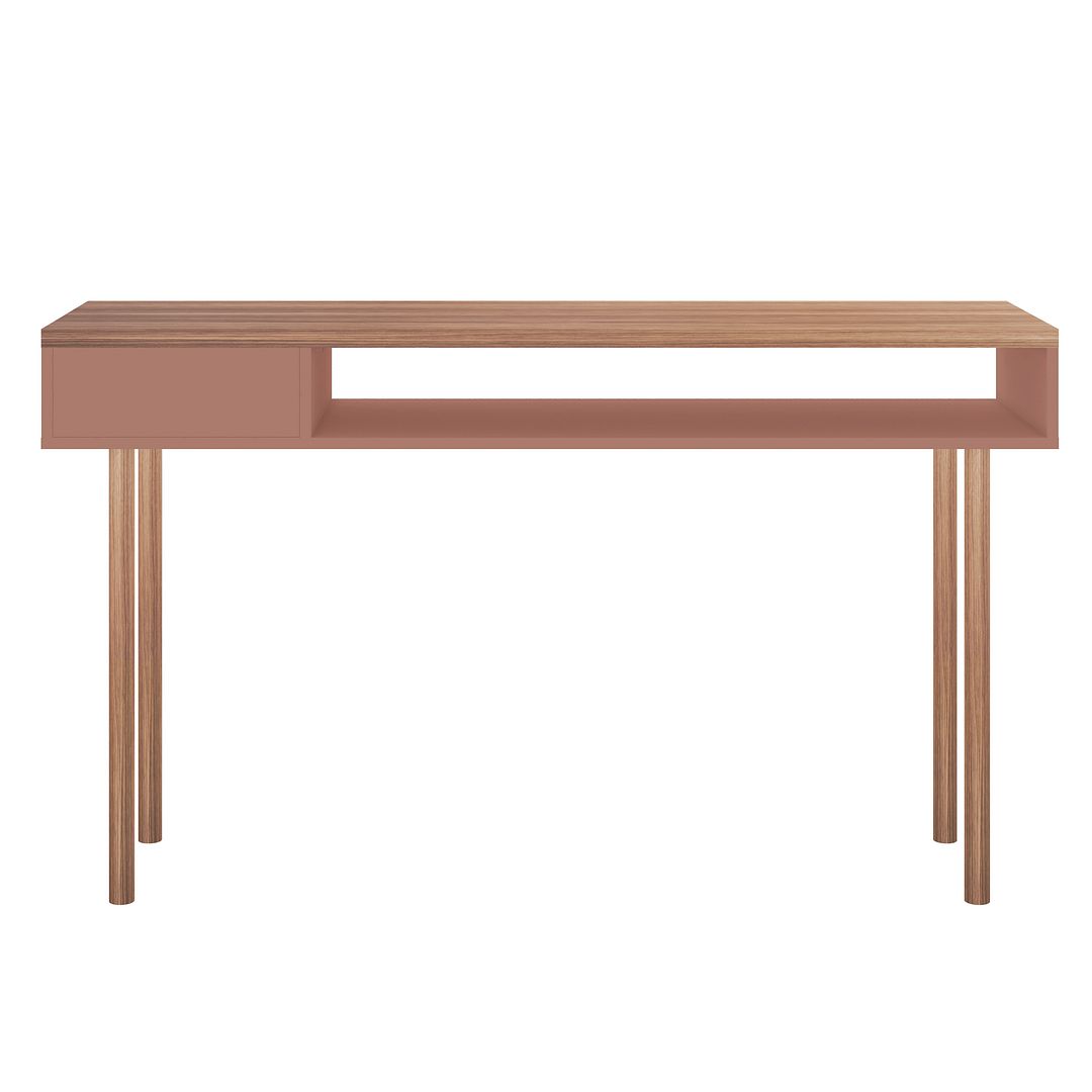 Manhattan Comfort Windsor 47.24 Modern Console Accent Table Entryway with 2 Shelves in Ceramic Pink and Nature | Console Tables | Modishstore-2