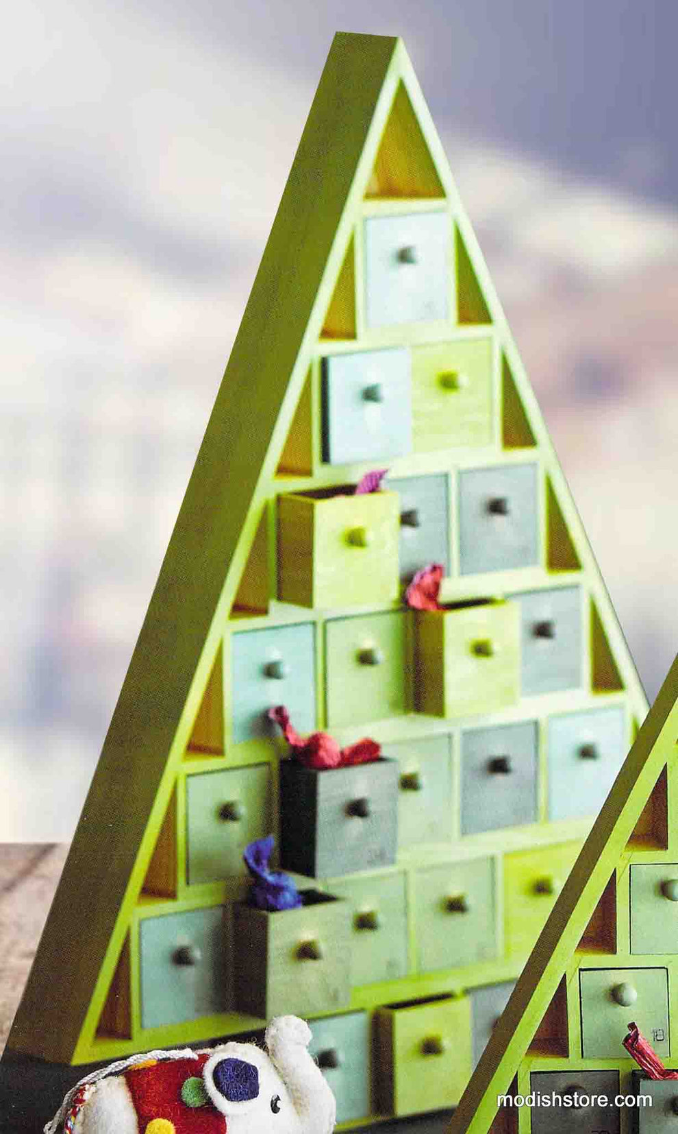 Green Advent Trees Wooden Storage | Holiday | Modishstore-3