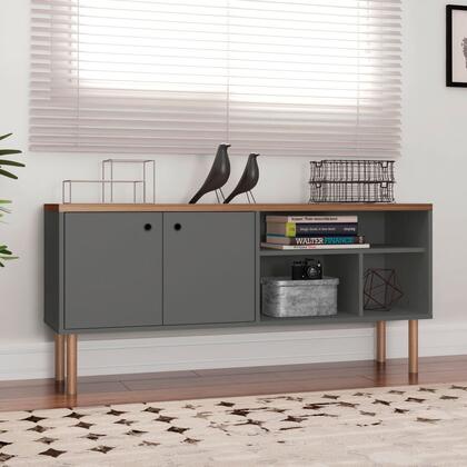 Manhattan Comfort Windsor 53.54 Modern TV Stand with Media Shelves and Solid Wood Legs in Grey and Nature | TV Stands | Modishstore