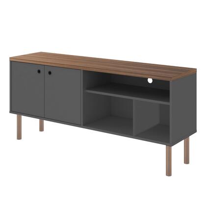 Manhattan Comfort Windsor 53.54 Modern TV Stand with Media Shelves and Solid Wood Legs in Grey and Nature | TV Stands | Modishstore - 4