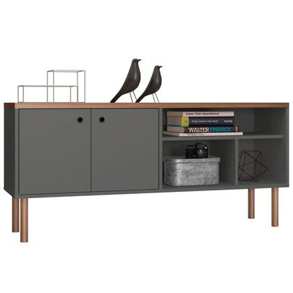 Manhattan Comfort Windsor 53.54 Modern TV Stand with Media Shelves and Solid Wood Legs in Grey and Nature | TV Stands | Modishstore - 3
