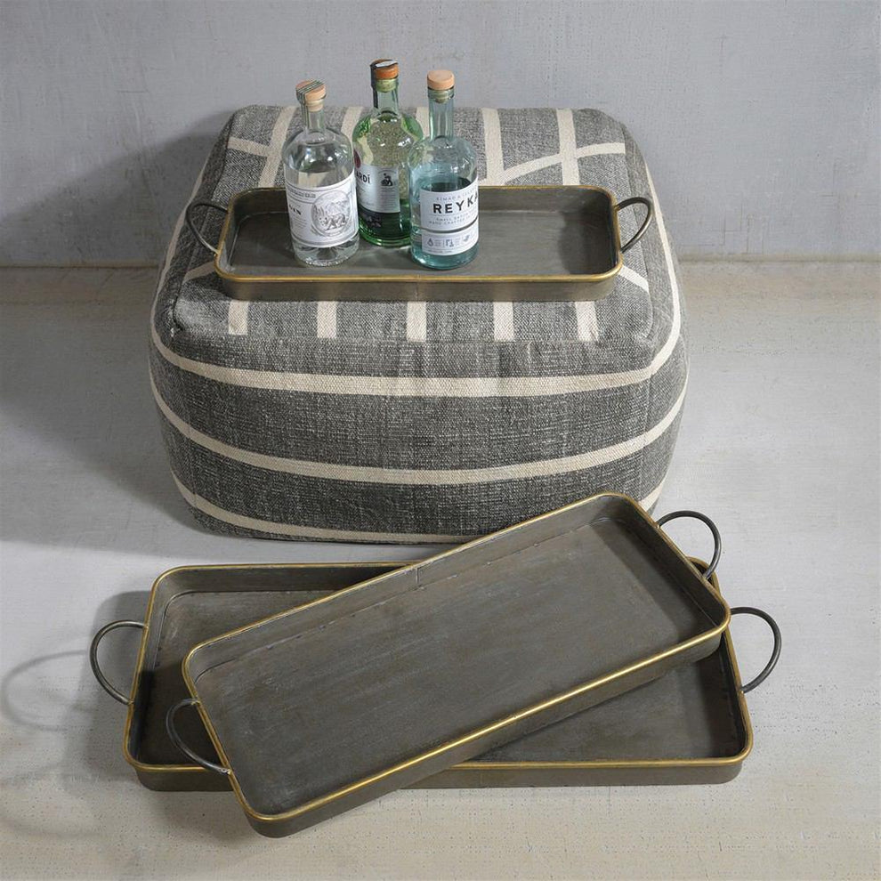 HomArt Archer Galvanized Trays - Set of 3 - Galvanized with Gold Rim-6