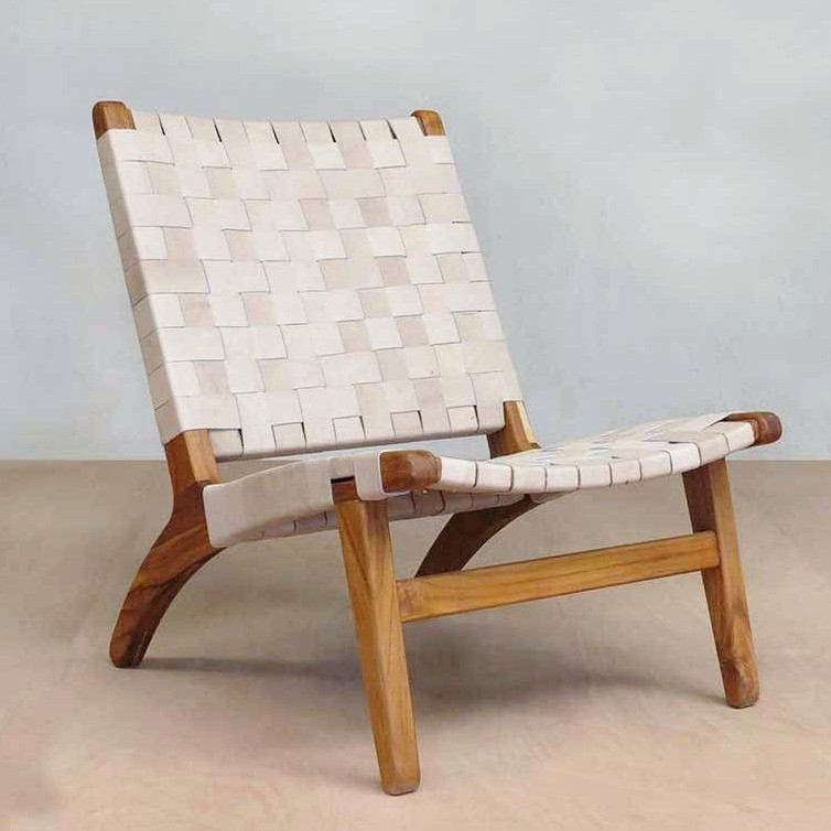 Masaya Lounge Chair - Natural Leather And Teak | Lounge Chairs | Modishstore