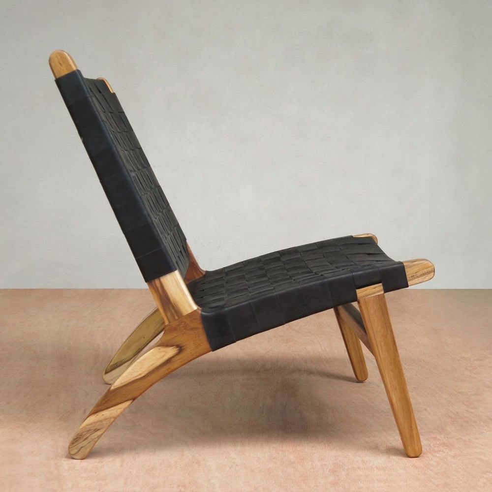 Masaya Lounge Chair - Black Leather And Teak | Lounge Chairs | Modishstore - 2