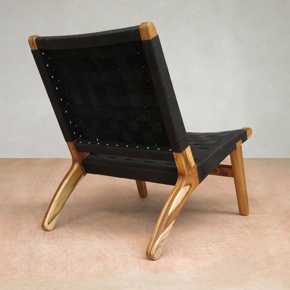 Masaya Lounge Chair - Black Leather And Teak | Lounge Chairs | Modishstore - 4