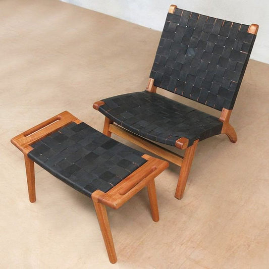 Masaya Lounge Chair - Black Leather And Royal Mahogany | Lounge Chairs | Modishstore