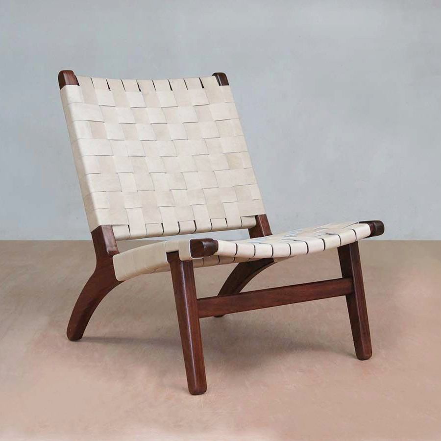 Masaya Lounge Chair - Natural Leather And Rosita Walnut | Lounge Chairs | Modishstore