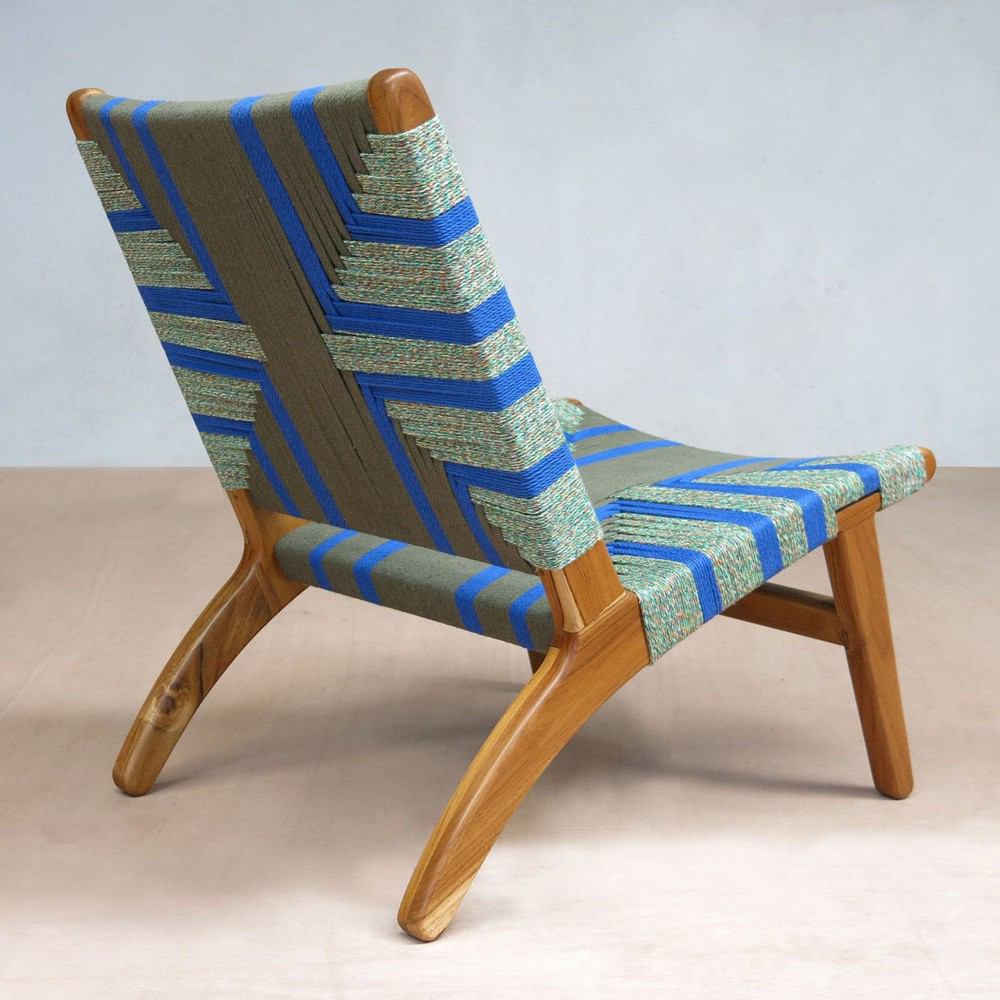 Masaya Lounge Chair - Emerald Coast Pattern and Teak | Lounge Chairs | Modishstore - 2