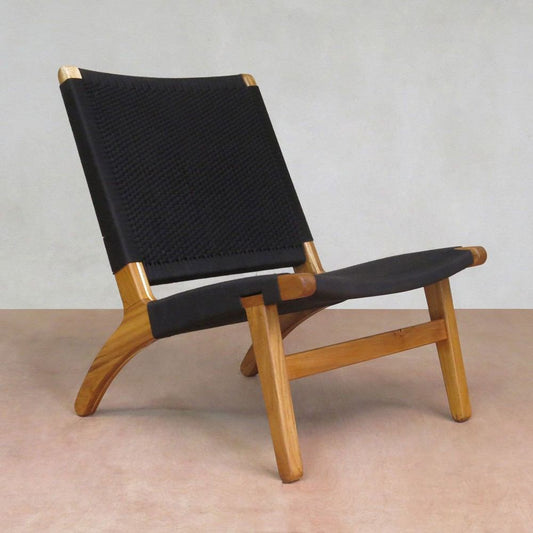 Masaya Lounge Chair - Black Handwoven Manila And Teak | Lounge Chairs | Modishstore