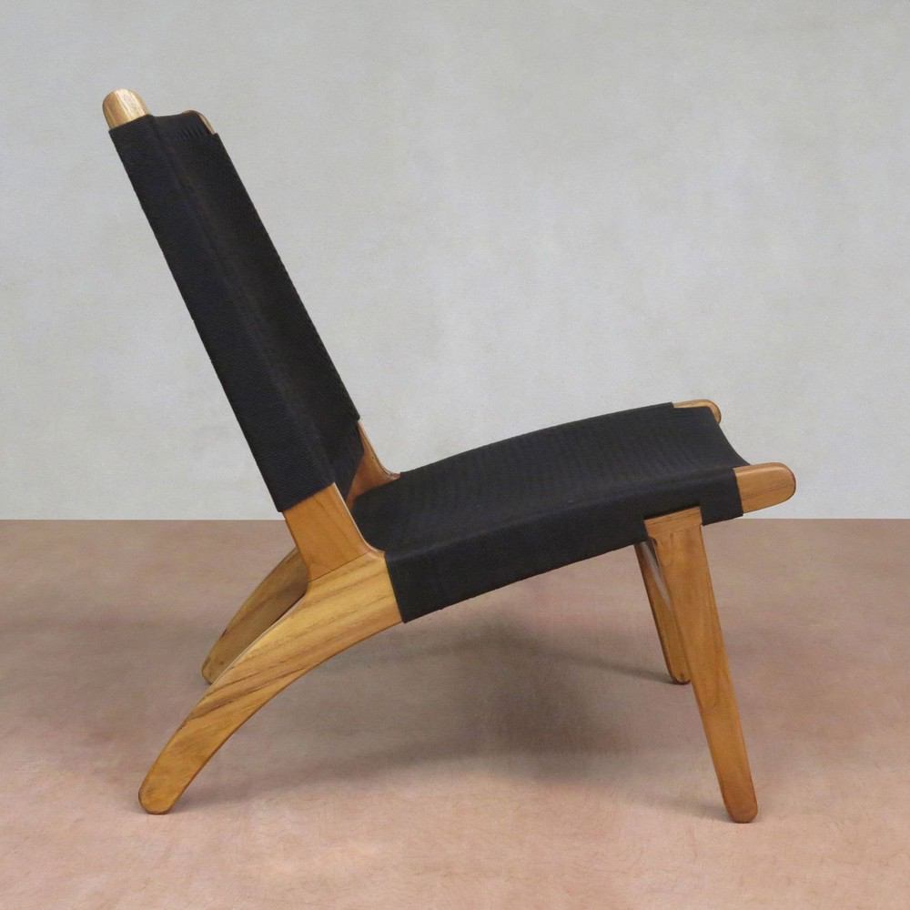 Masaya Lounge Chair - Black Handwoven Manila And Teak | Lounge Chairs | Modishstore - 3