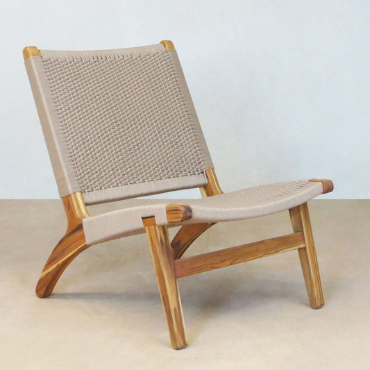 Masaya Lounge Chair - Khaki Handwoven Manila And Teak | Lounge Chairs | Modishstore