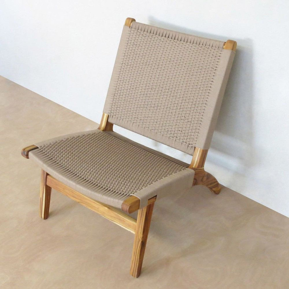 Masaya Lounge Chair - Khaki Handwoven Manila And Teak | Lounge Chairs | Modishstore - 2