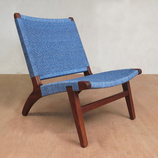 Masaya Lounge Chair - Indigo Handwoven Manila And Rosita Walnut | Lounge Chairs | Modishstore