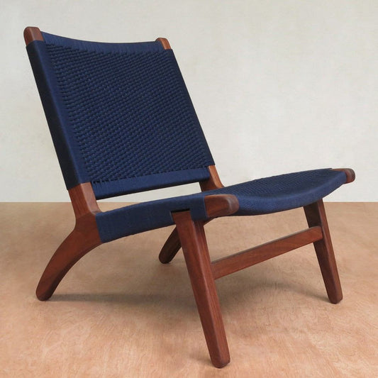 Masaya Lounge Chair - Navy Blue And Rosita Walnut | Lounge Chairs | Modishstore