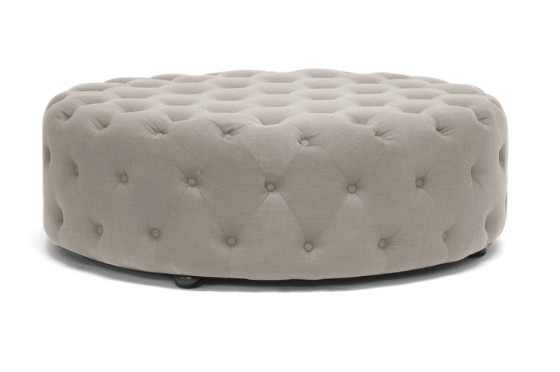 Baxton Studio Cardiff Beige Linen Modern Tufted Ottoman | Ottomans | Modishstore