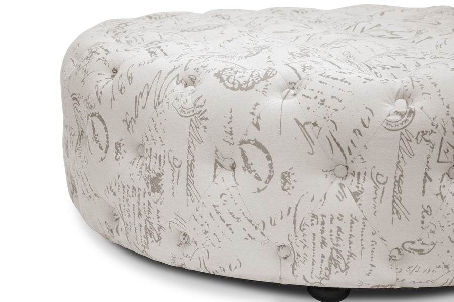 baxton studio cardiff beige script print modern tufted ottoman | Modish Furniture Store-4