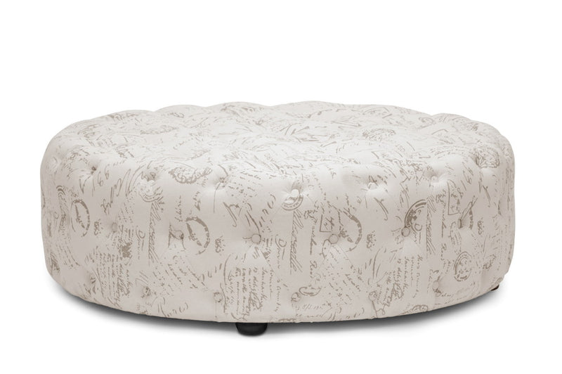 Baxton Studio Cardiff Beige Script Print Modern Tufted Ottoman | Modishstore | Ottomans