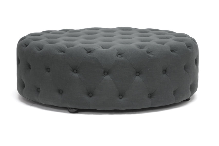 Baxton Studio Cardiff Beige Linen Modern Tufted Ottoman | Ottomans | Modishstore - 3