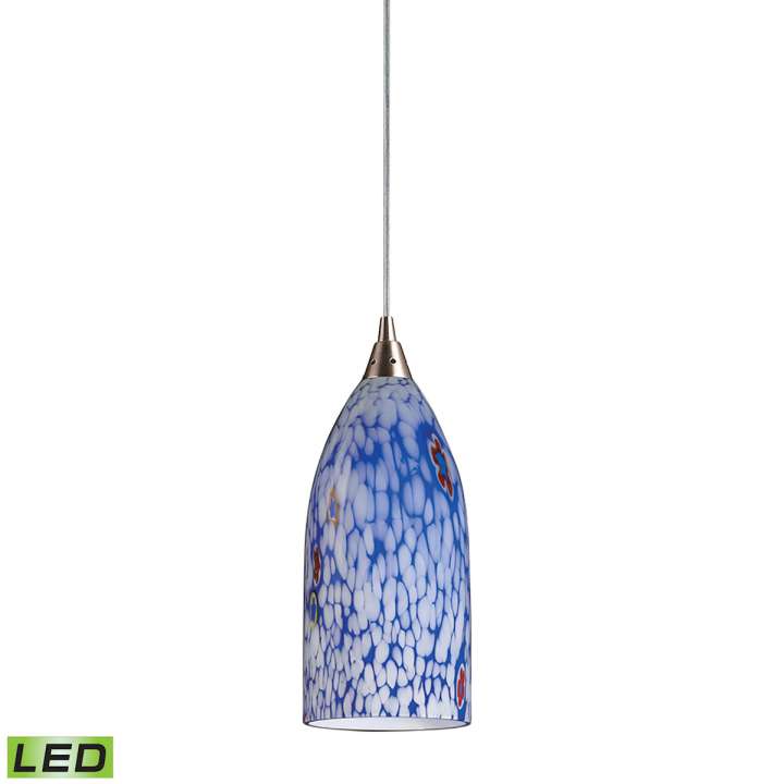 Verona 1-Light Mini Pendant in Satin Nickel with Starburst Blue Glass - Includes LED Bulb | Pendant Lamps | Modishstore