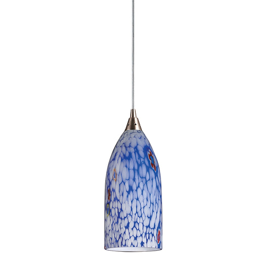 Verona 1-Light Mini Pendant in Satin Nickel with Starburst Blue Glass ELK Lighting | Pendant Lamps | Modishstore
