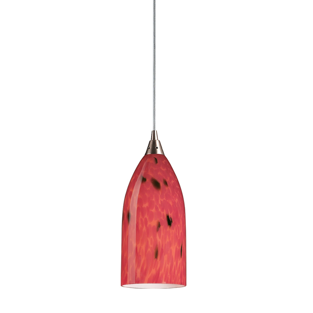 Verona 1-Light Mini Pendant in Satin Nickel with Fire Red Glass ELK Lighting | Pendant Lamps | Modishstore