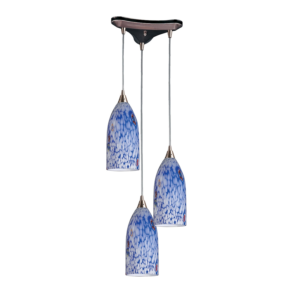 Verona 3-Light Triangular Pendant Fixture in Satin Nickel with Starburst Blue Glass ELK Lighting | Pendant Lamps | Modishstore