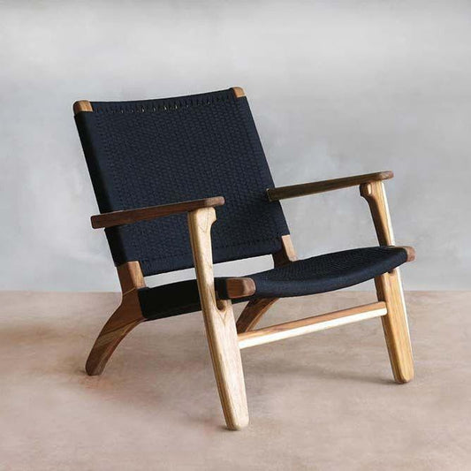 Masaya Arm Chair - Handwoven Black Manila & Teak Hardwood | Armchairs | Modishstore
