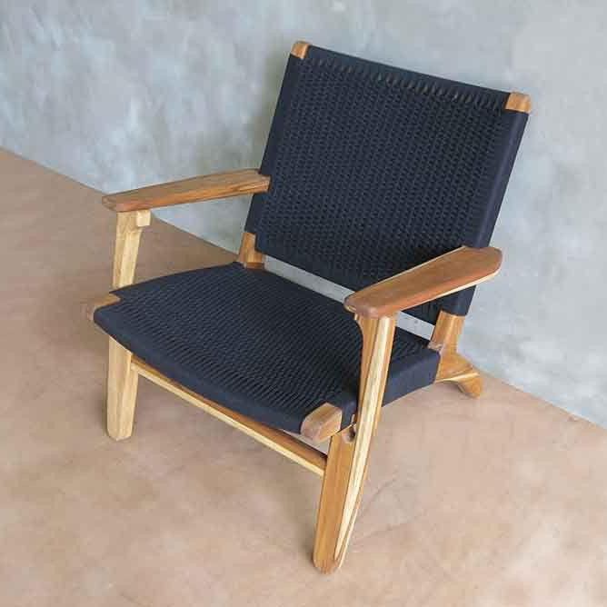 Masaya Arm Chair - Handwoven Black Manila & Teak Hardwood | Armchairs | Modishstore - 3