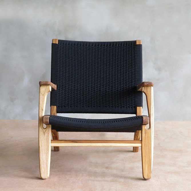 Masaya Arm Chair - Handwoven Black Manila & Teak Hardwood | Armchairs | Modishstore - 5