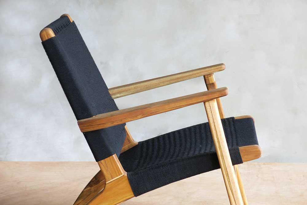 Masaya Arm Chair - Handwoven Black Manila & Teak Hardwood | Armchairs | Modishstore - 4